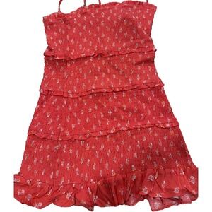 American Eagle NWT Orange Floral Smocked Ruffle Summer Tiered Mini Dress Xl